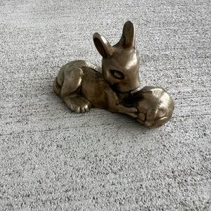 Vintage Brass Bunny Rabbit with Egg Figurine Small Easter Decor 3.5”